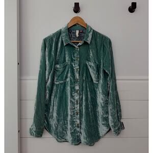 NWT! Women’s Anthropologie Pilcro Mara Velvet Relaxed Button Down Shirt Size 6